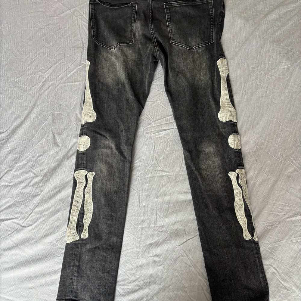 Men's Black Skeleton Print Jeans